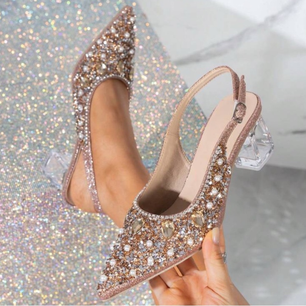 Gold Glitter Slingback Heels